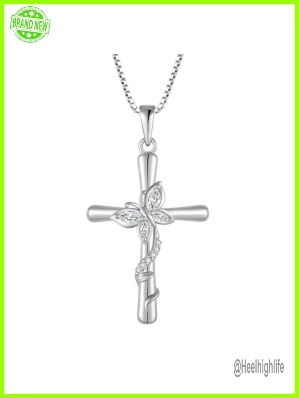 Cross Necklace 925 Sterling Silver Butterfly Pendant Jewelry Gift for Women